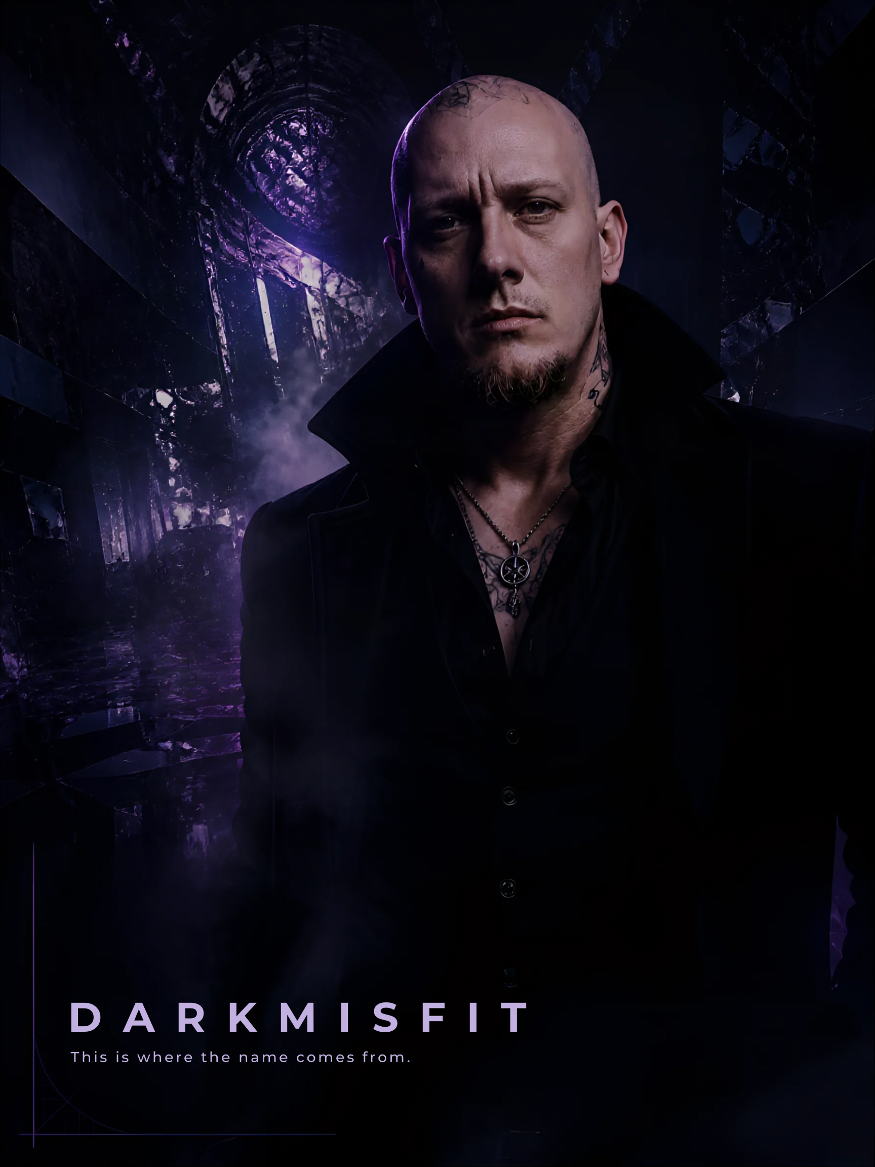 Portrait of Benjamin James in a dark, violet-lit setting