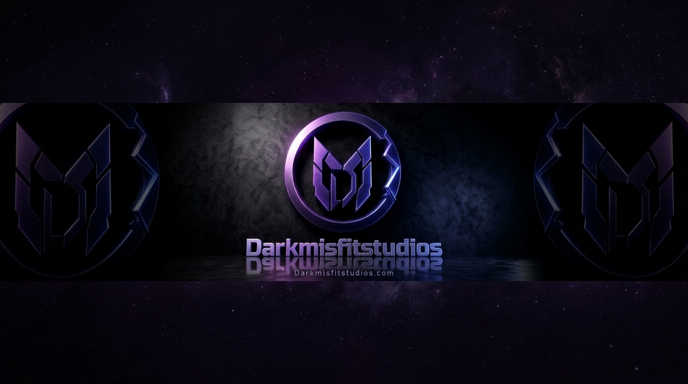 DarkMisfitStudios violet wolf emblem and brand banner