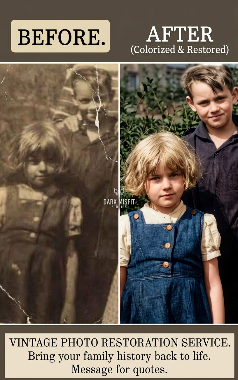Before-and-after colorized restoration of a family photograph
